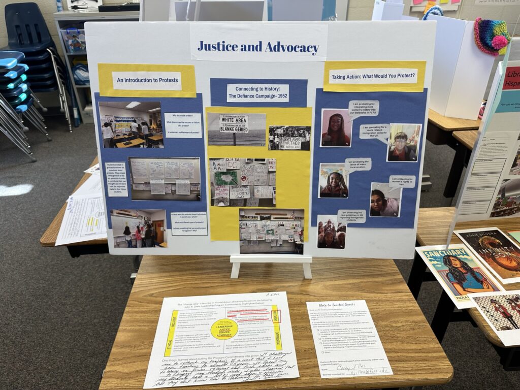 Corey Illes’s exhibition of learning: a poster board with images and text, with the title "Justice and Memory."